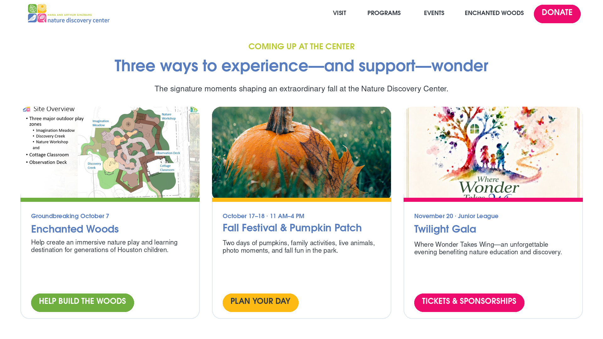 Nature Discovery Center homepage design section 2